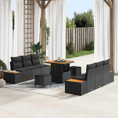 Set Divano da Giardino con cuscino 9 pcs Nero | homemem39