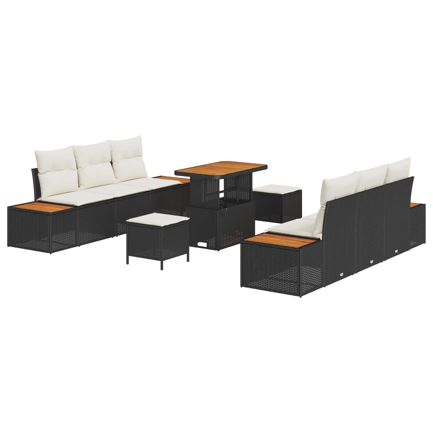 Set Divano da Giardino con cuscino 9 pcs Nero e Crema | homemem39
