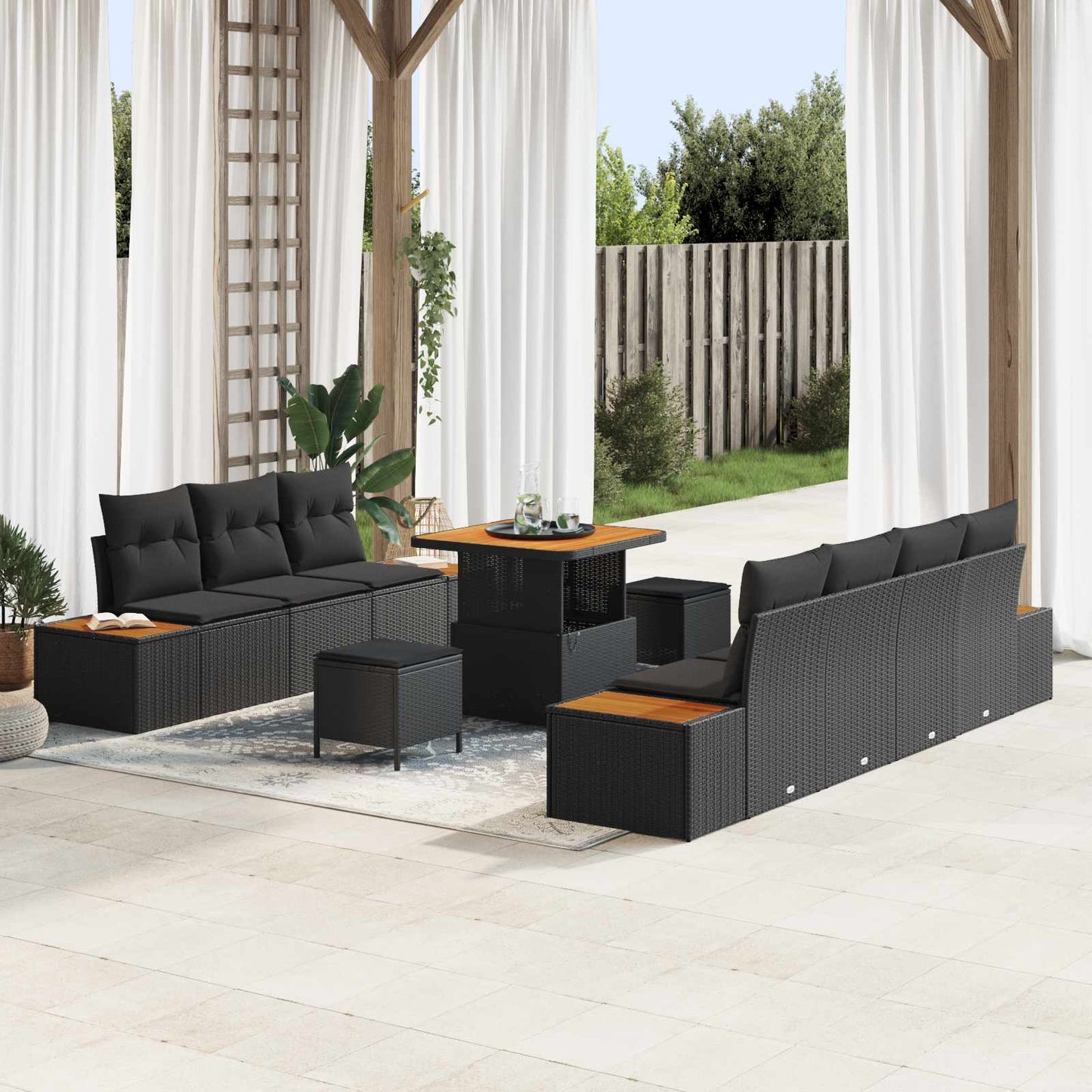 Set Divano da Giardino con cuscino 10 pcs Nero | homemem39