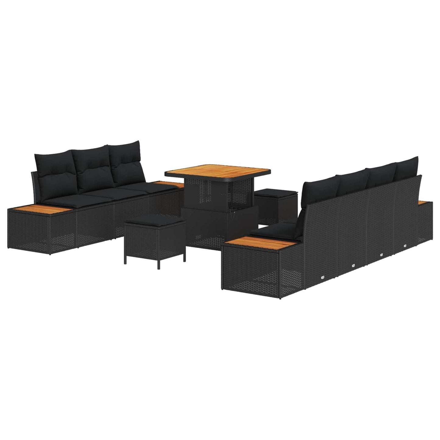 Set Divano da Giardino con cuscino 10 pcs Nero | homemem39