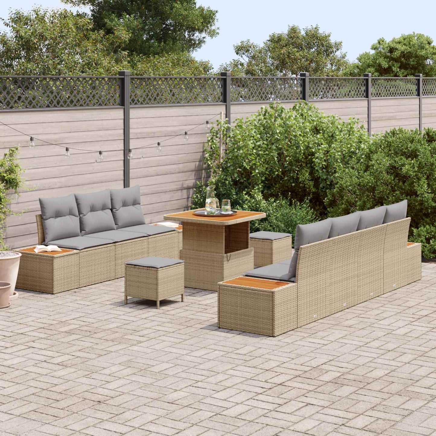 Set Divano da Giardino con cuscino 10 pcs Beige e Grigio Chiaro | homemem39