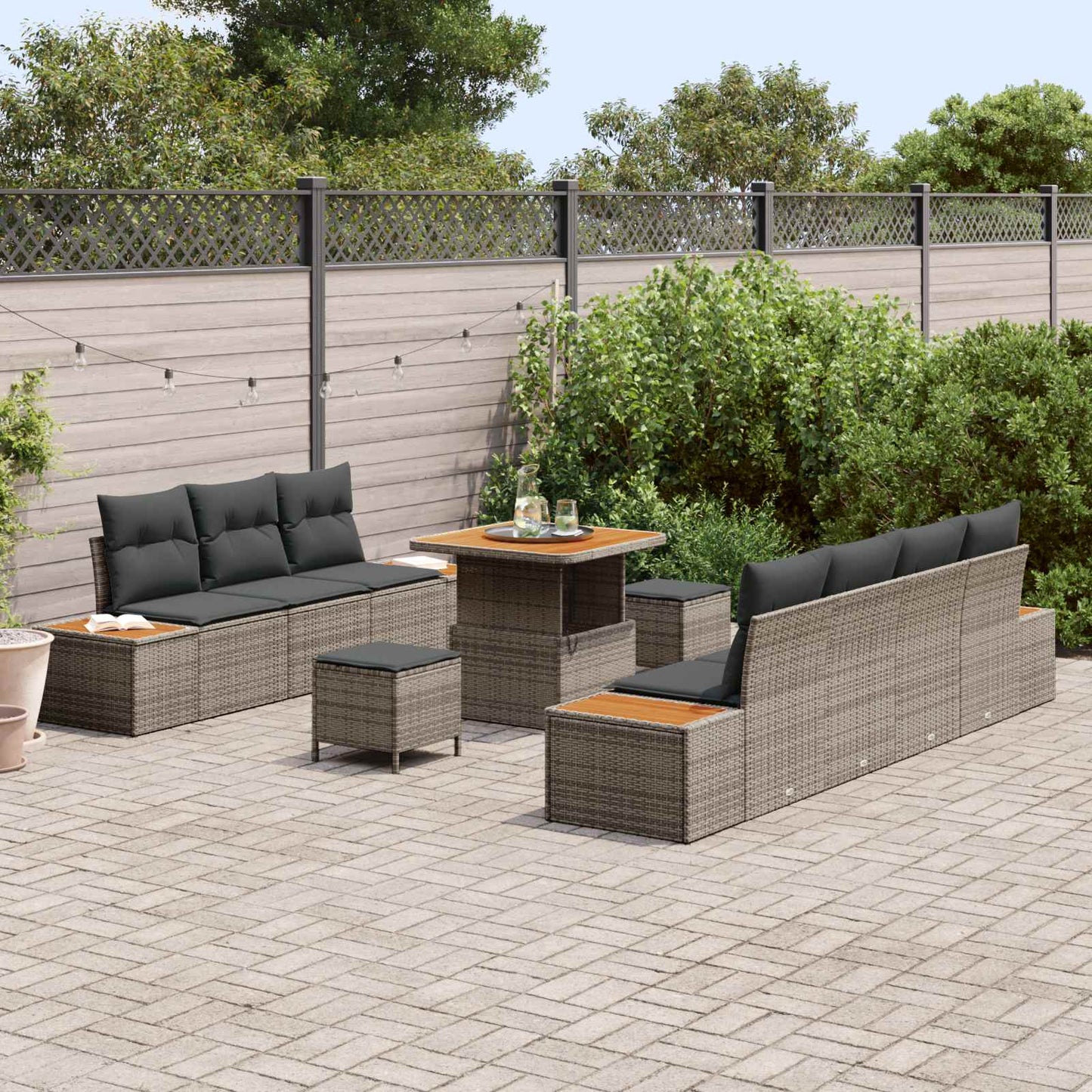 Set Divano da Giardino con cuscino 10 pcs Grigio | homemem39