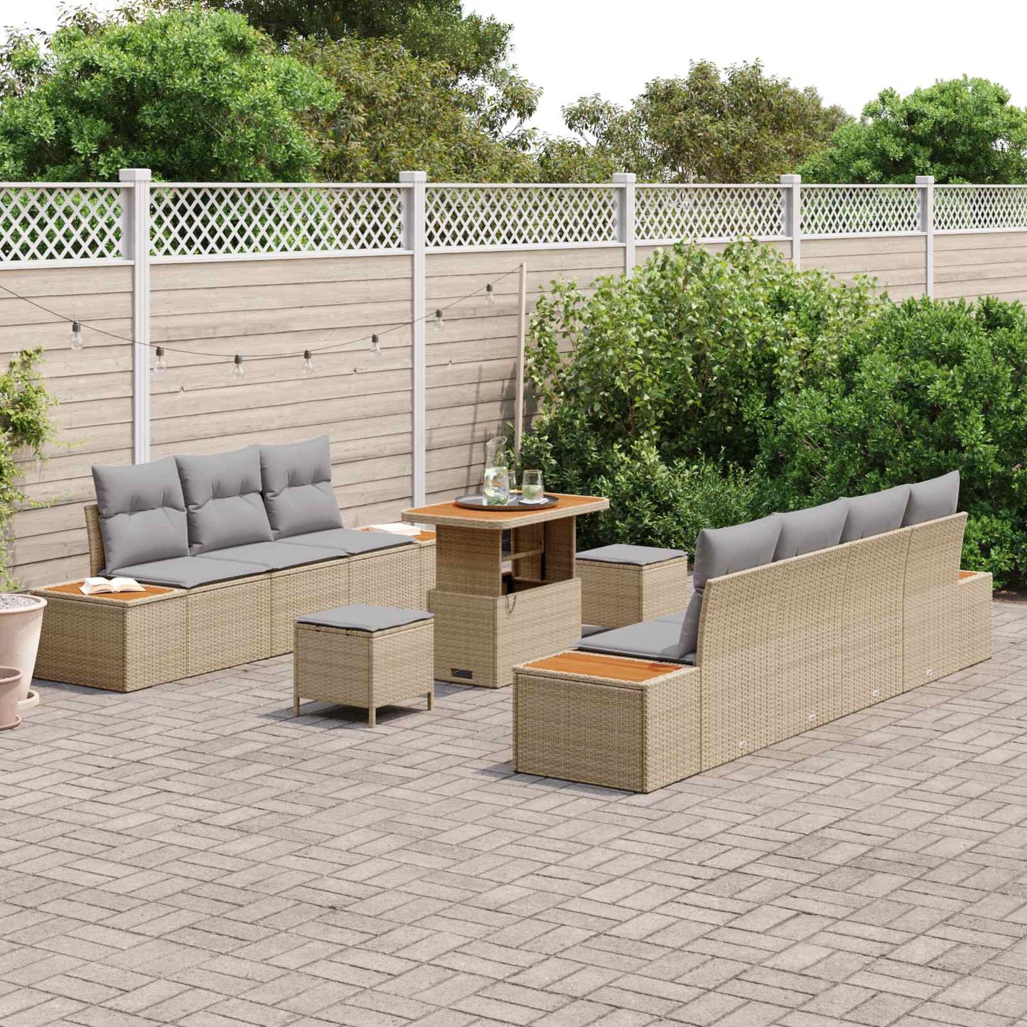 Set Divano da Giardino con cuscino 10 pcs Beige e Grigio Chiaro | homemem39