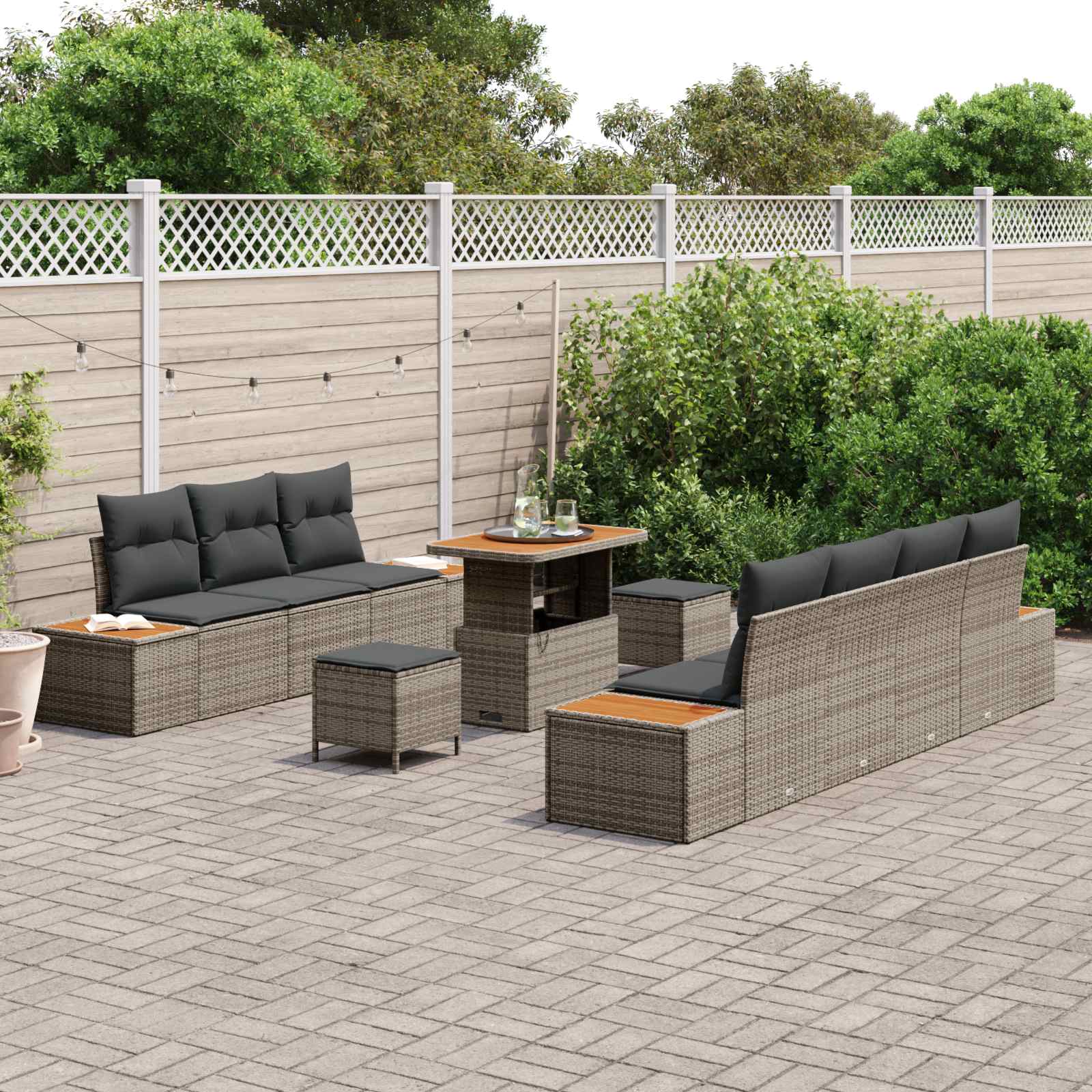 Set Divano da Giardino con cuscino 10 pcs Grigio | homemem39