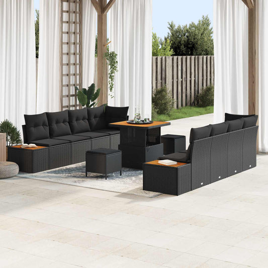 Set Divano da Giardino con cuscino 11 pcs Nero