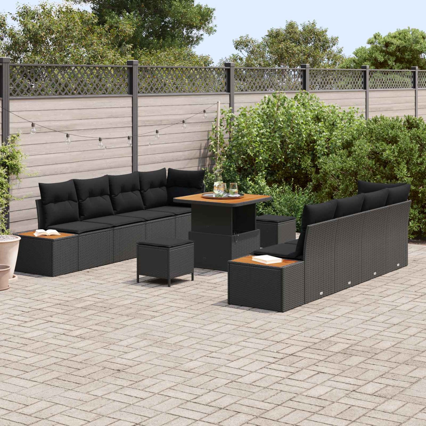 Set Divano da Giardino con cuscino 11 pcs Nero | homemem39