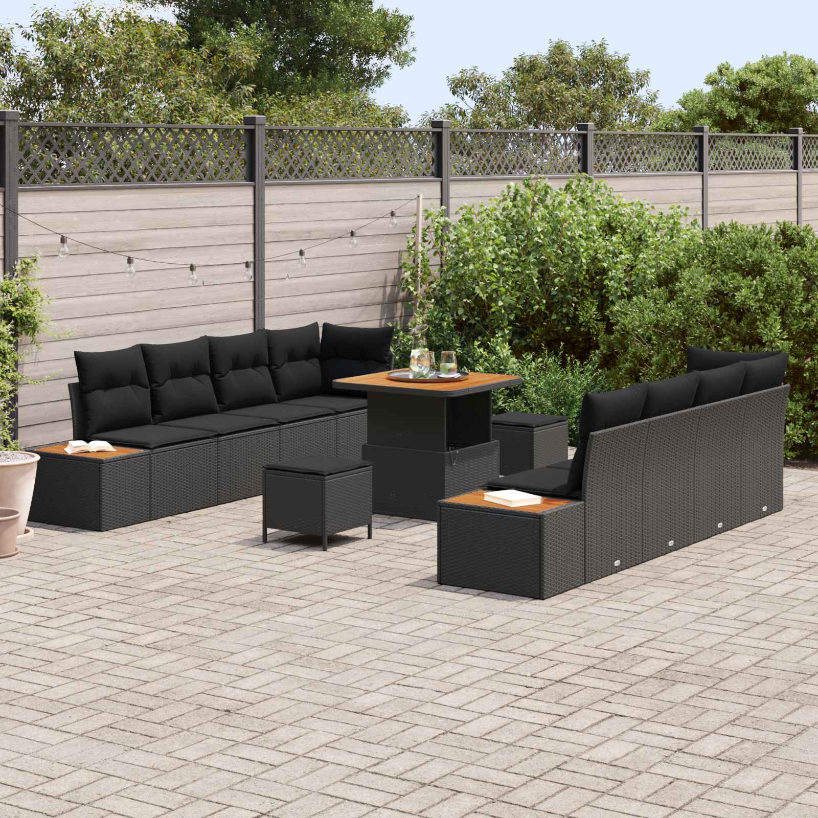 Set Divano da Giardino con cuscino 11 pcs Nero | homemem39