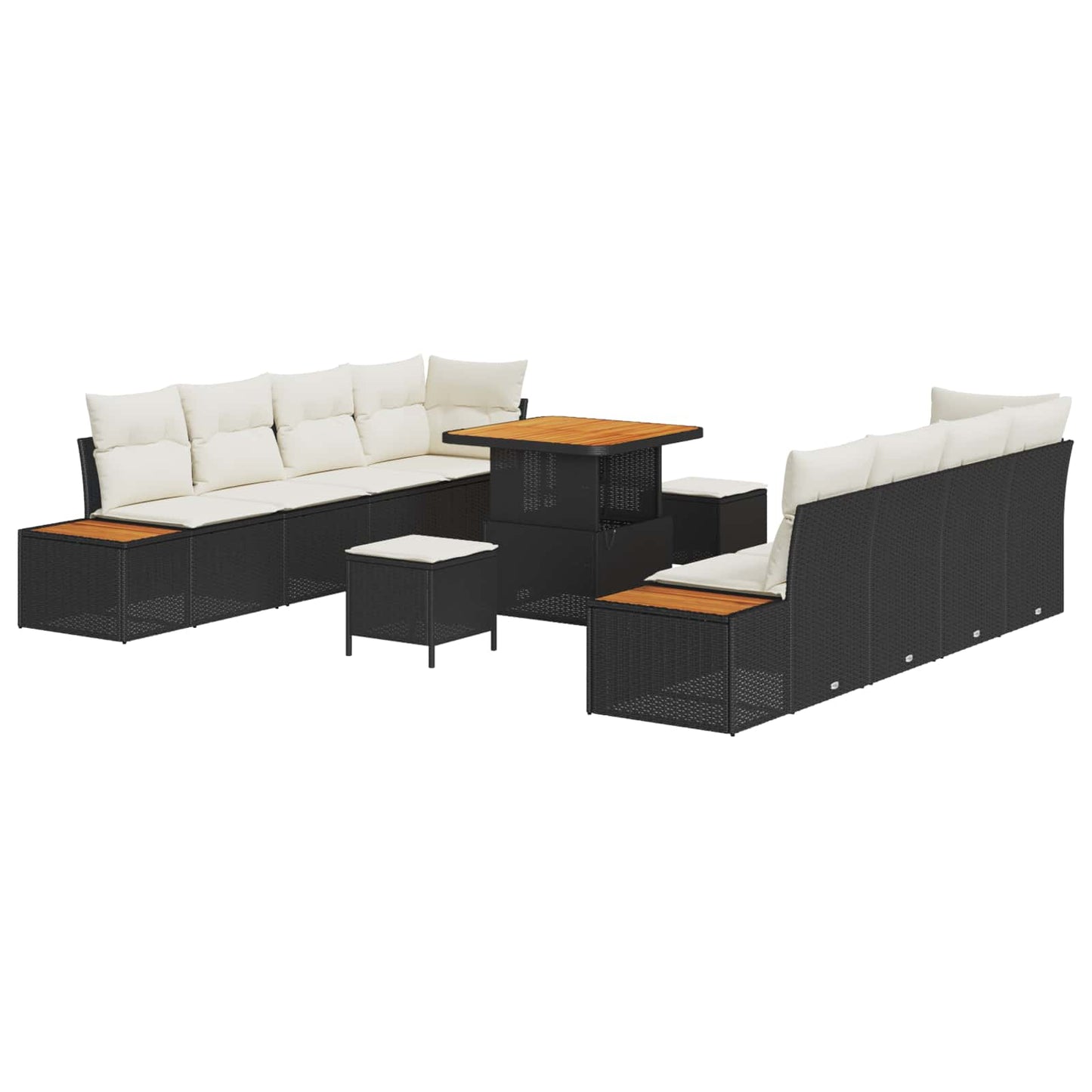 Set Divano da Giardino con cuscino 11 pcs Nero e Crema | homemem39