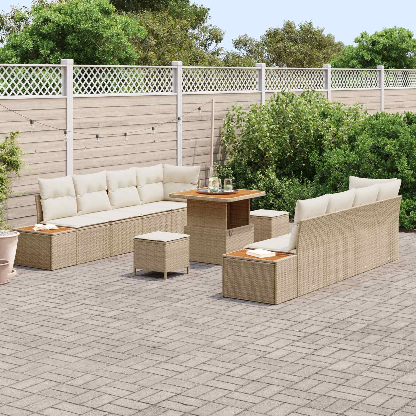 Set Divano da Giardino con cuscino 11 pcs Beige e Crema | homemem39