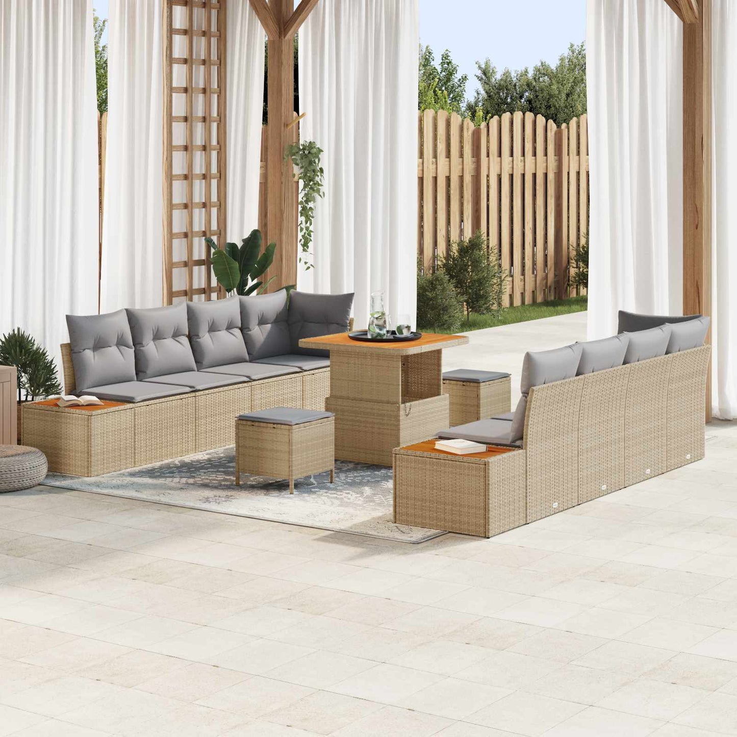 Set Divano da Giardino con cuscino 11 pcs Beige e Grigio Chiaro | homemem39