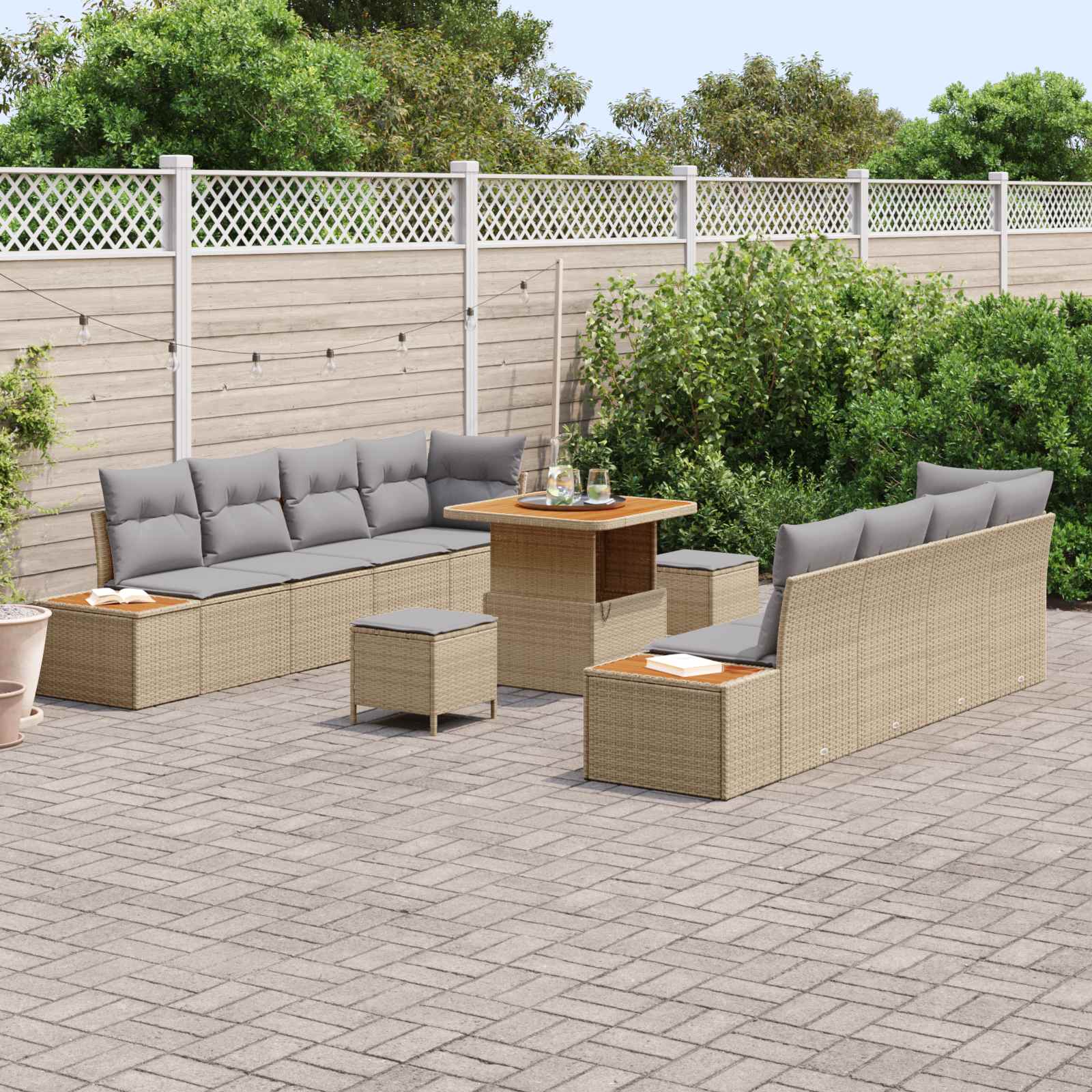 Set Divano da Giardino con cuscino 11 pcs Beige e Grigio Chiaro | homemem39