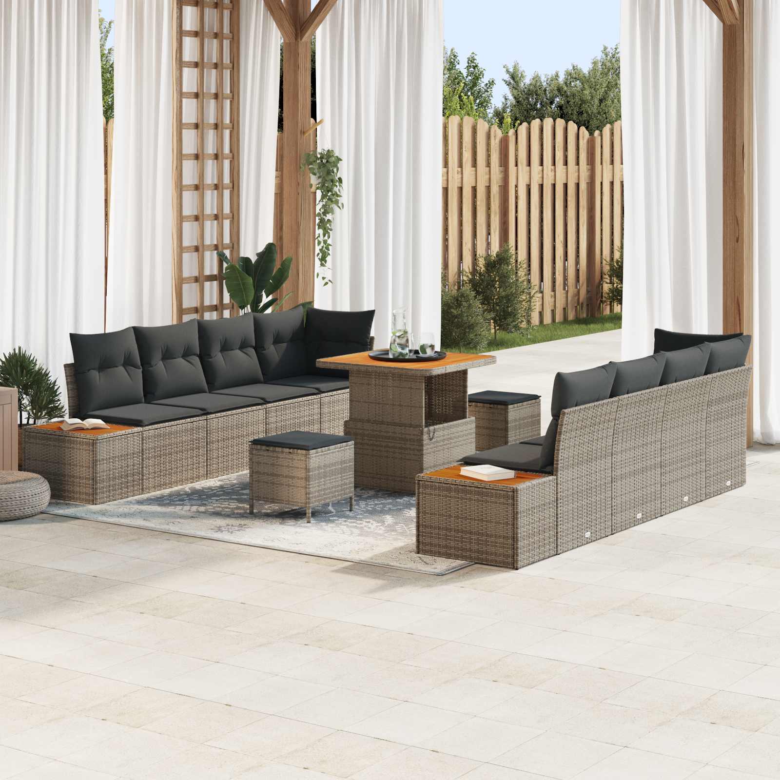 Set Divano da Giardino con cuscino 11 pcs Grigio | homemem39