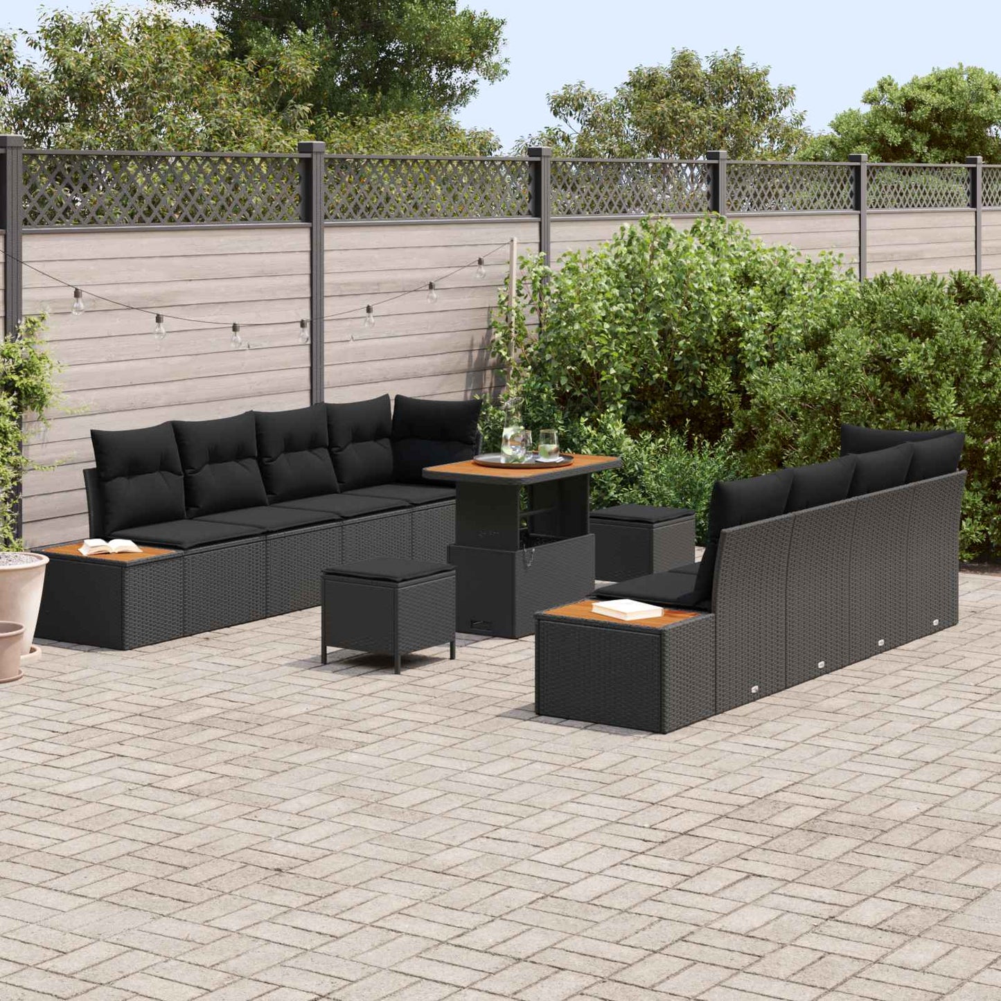 Set Divano da Giardino con cuscino 11 pcs Nero | homemem39