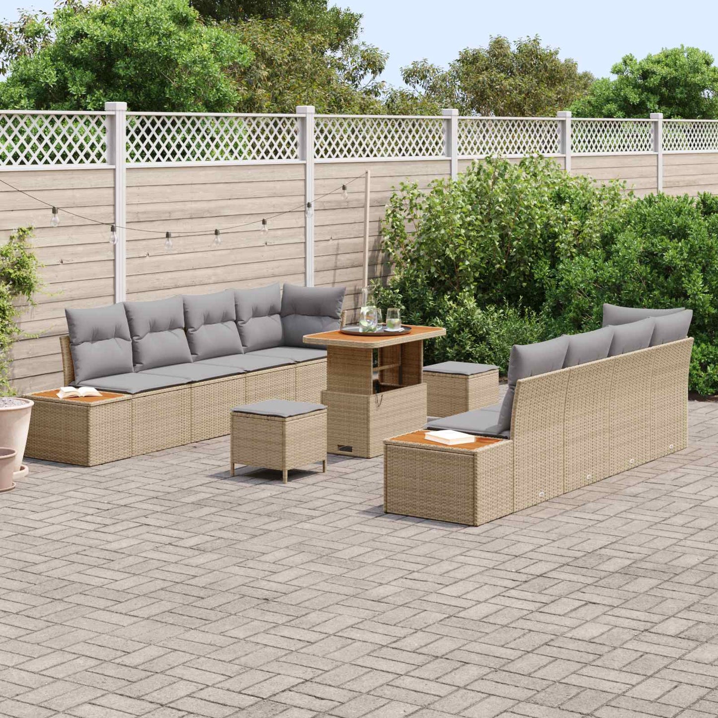 Set Divano da Giardino con cuscino 11 pcs Beige e Grigio Chiaro | homemem39
