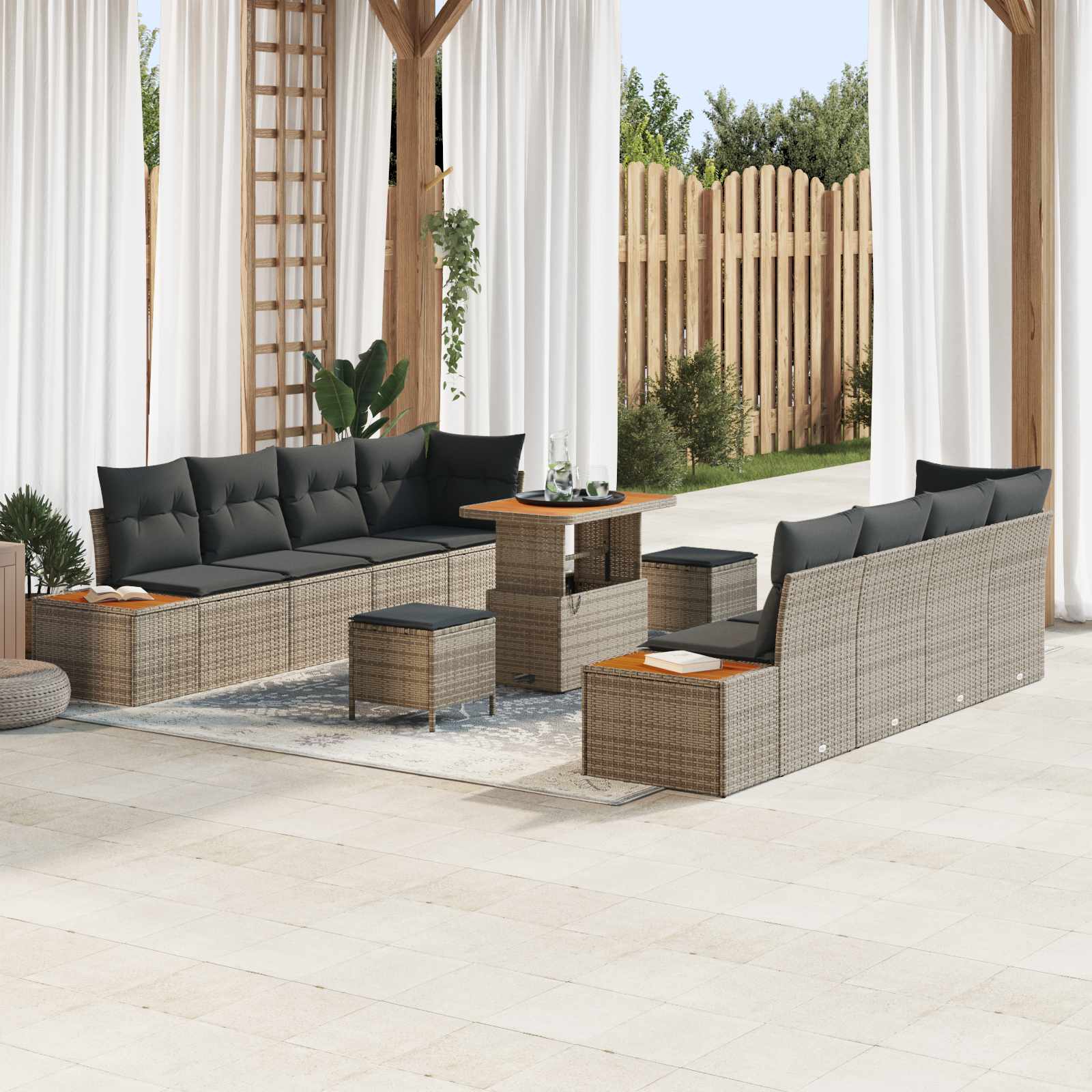 Set Divano da Giardino con cuscino 11 pcs Grigio | homemem39