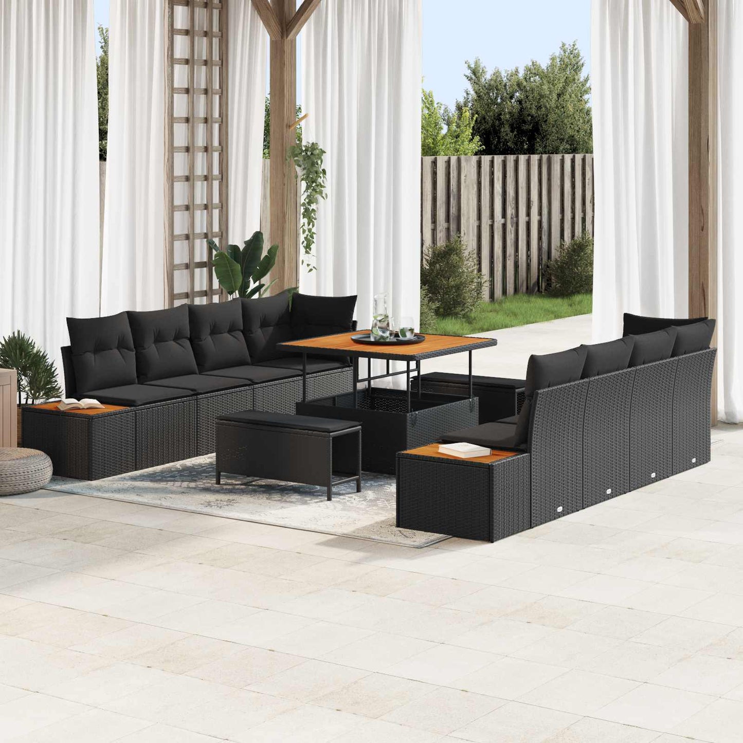 Set Divano da Giardino con cuscino 11 pcs Nero | homemem39