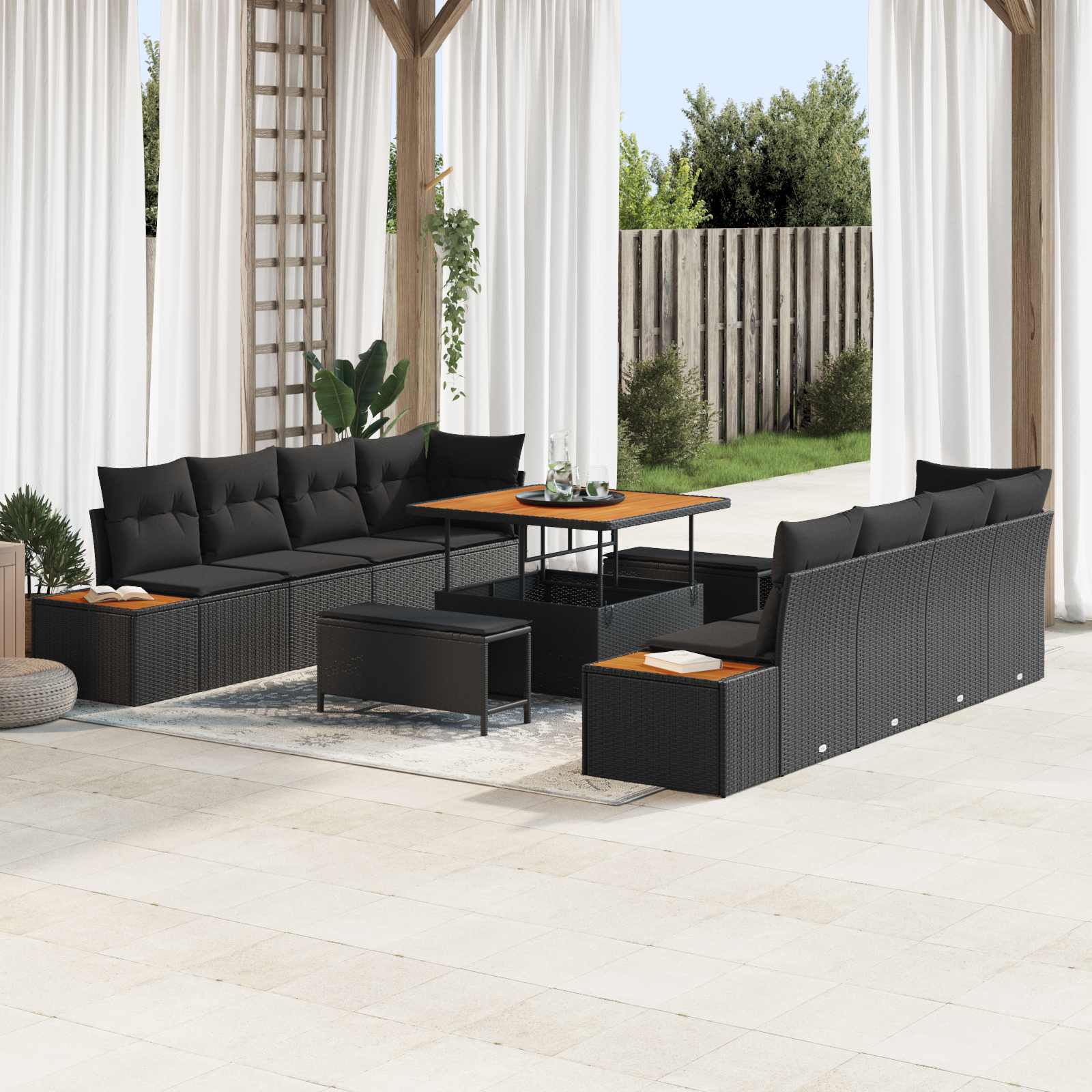 Set Divano da Giardino con cuscino 11 pcs Nero | homemem39
