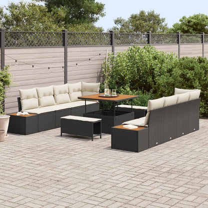 Set Divano da Giardino con cuscino 11 pcs Nero e Crema | homemem39