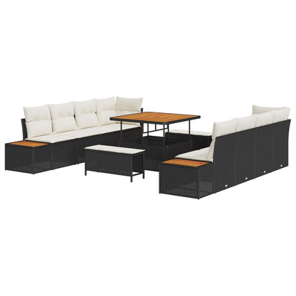 Set Divano da Giardino con cuscino 11 pcs Nero e Crema | homemem39