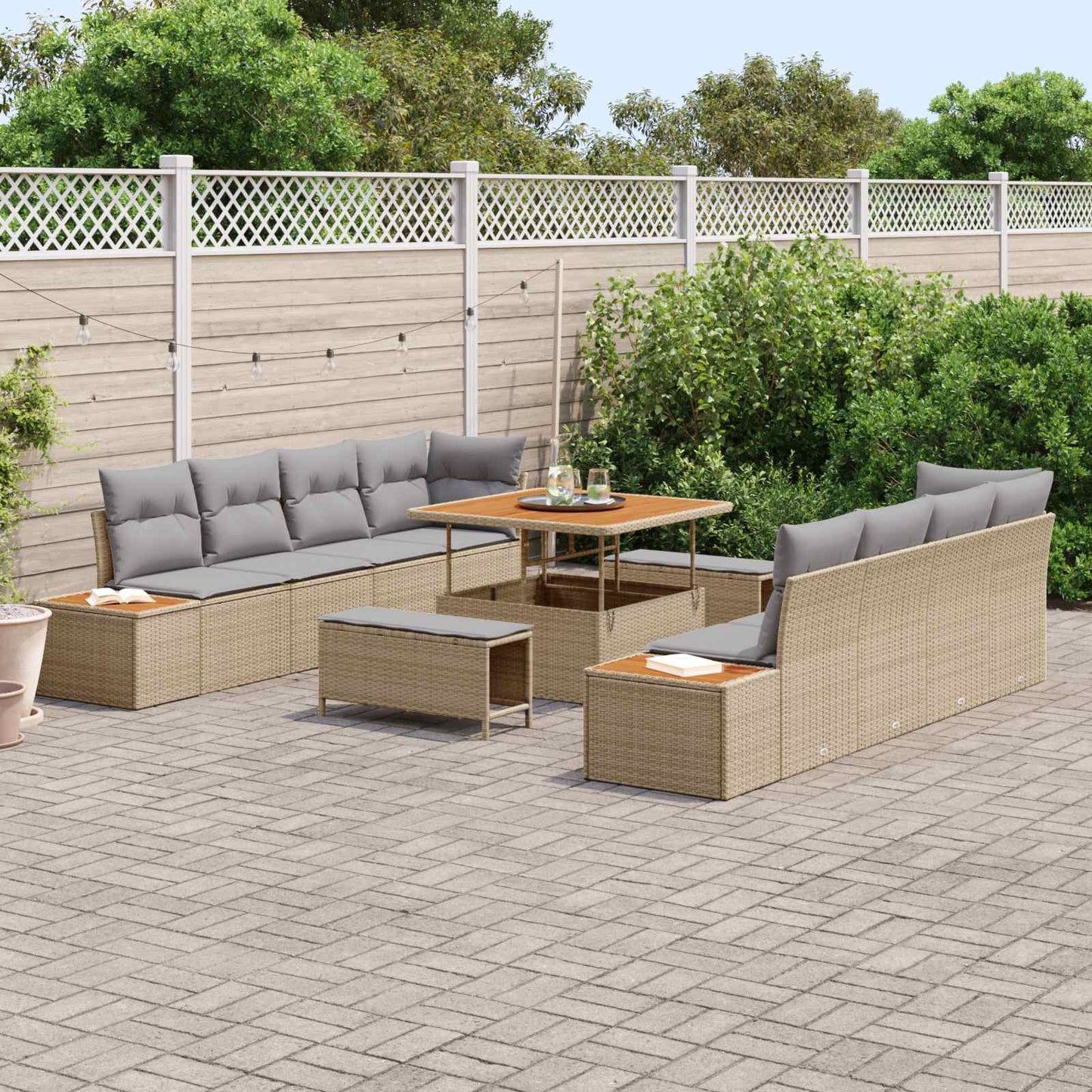 Set Divano da Giardino con cuscino 11 pcs Beige e Grigio Chiaro | homemem39