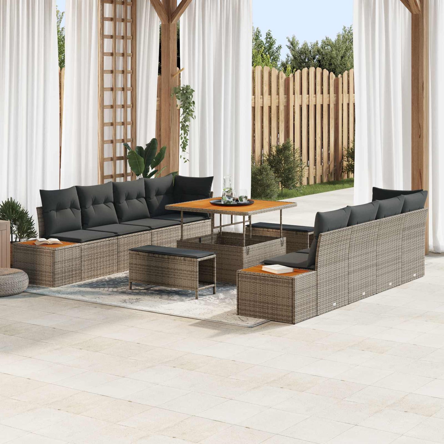 Set Divano da Giardino con cuscino 11 pcs Grigio | homemem39