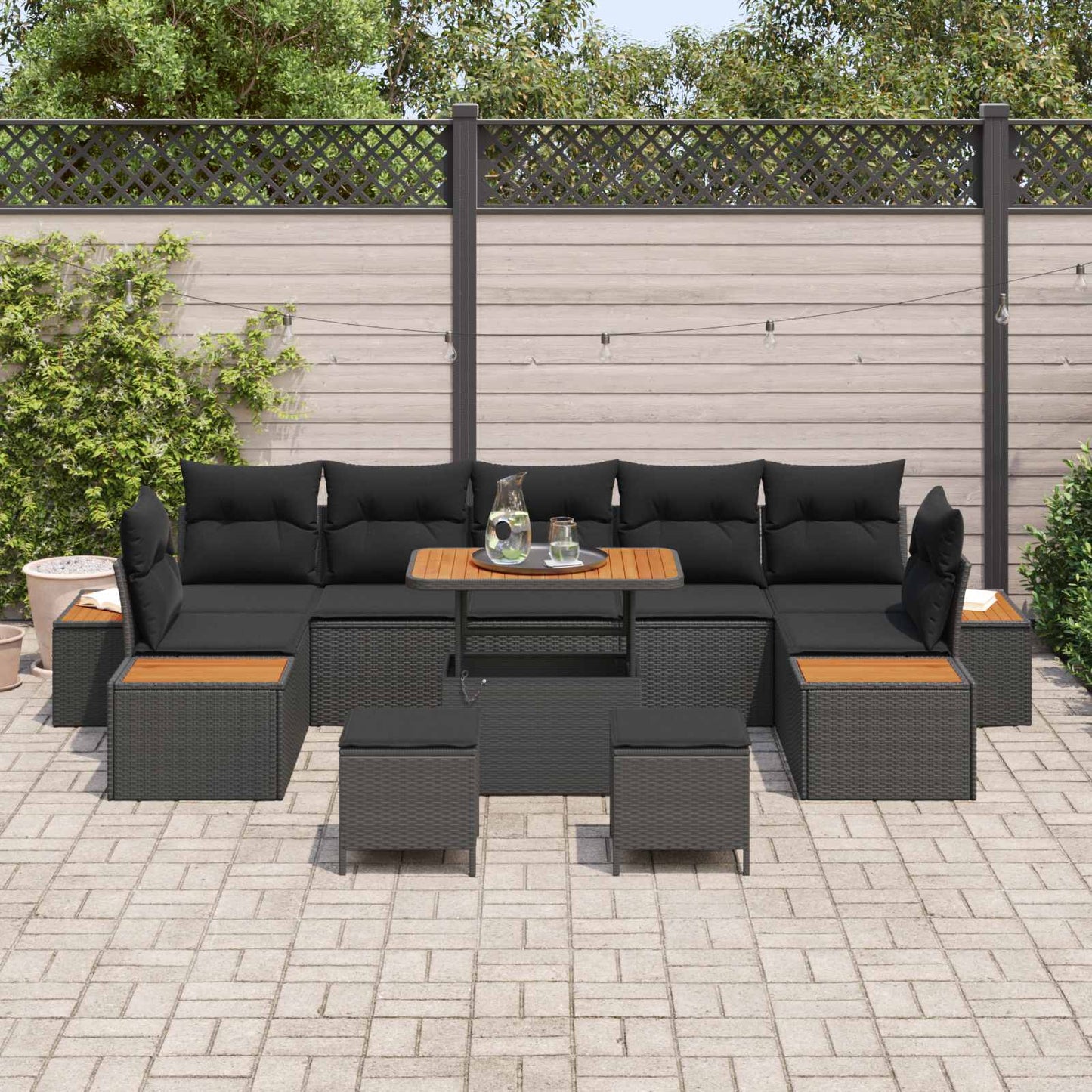 Set Divano da Giardino con cuscino 10 pcs Nero | homemem39