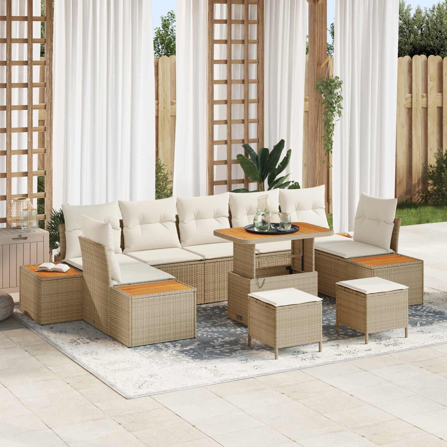 Set Divano da Giardino con cuscino 10 pcs Beige e Crema | homemem39