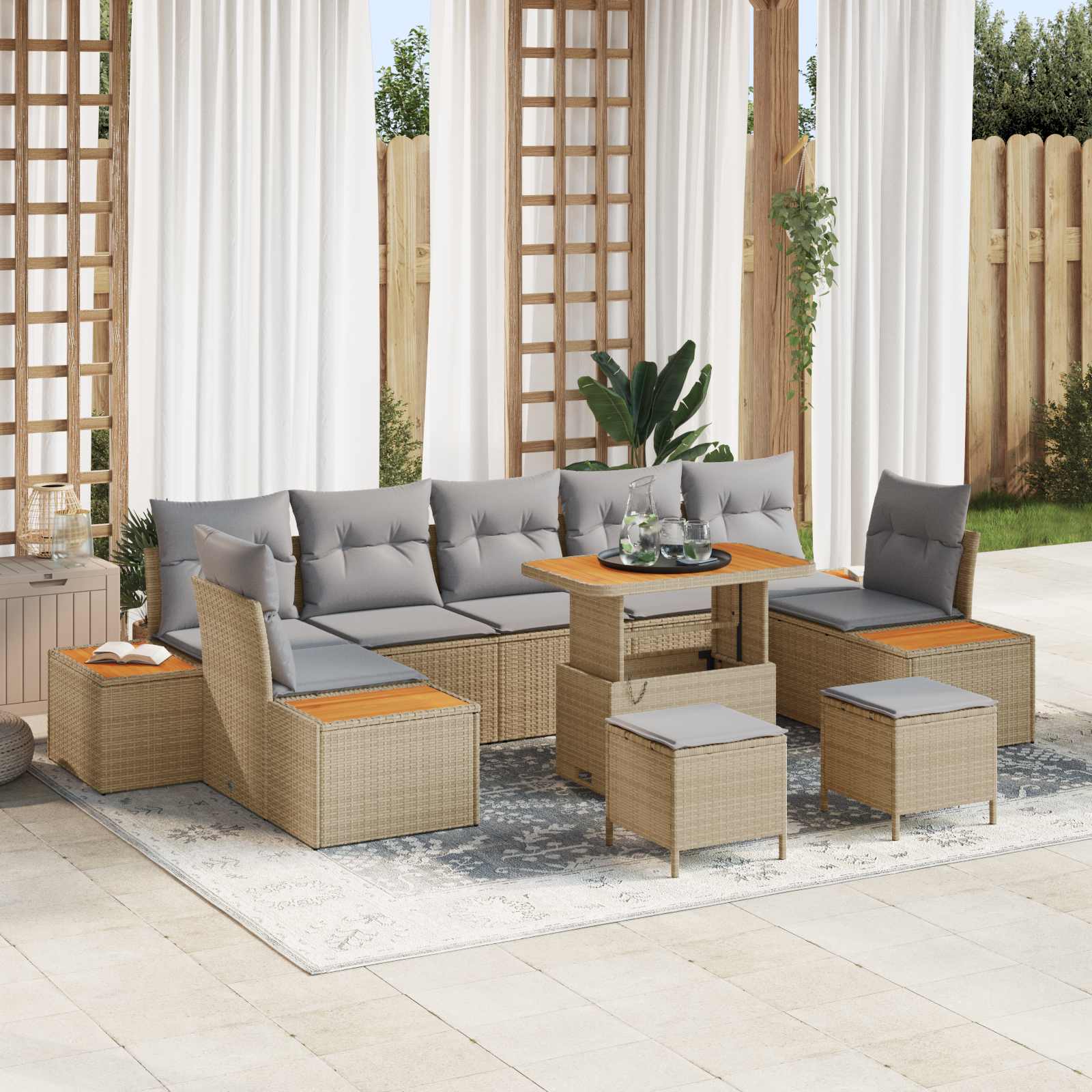 Set Divano da Giardino con cuscino 10 pcs Beige e Grigio Chiaro | homemem39