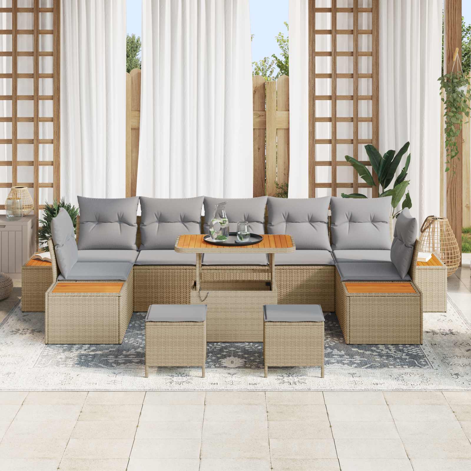Set Divano da Giardino con cuscino 10 pcs Beige e Grigio Chiaro | homemem39