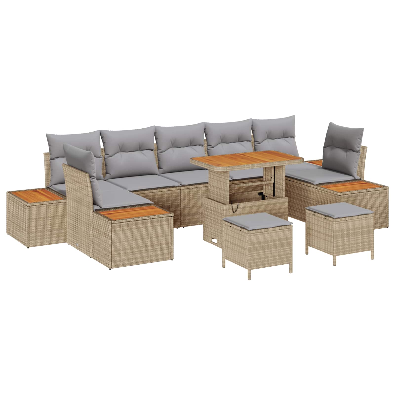 Set Divano da Giardino con cuscino 10 pcs Beige e Grigio Chiaro | homemem39