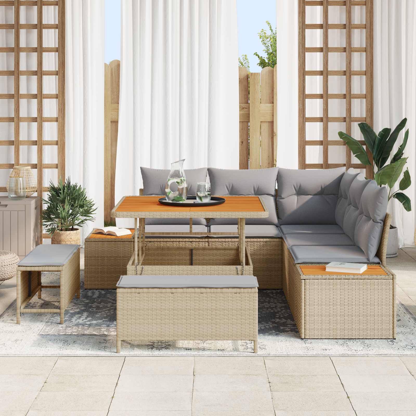 Set Divano da Giardino con cuscino 8 pcs Beige e Grigio Chiaro | homemem39