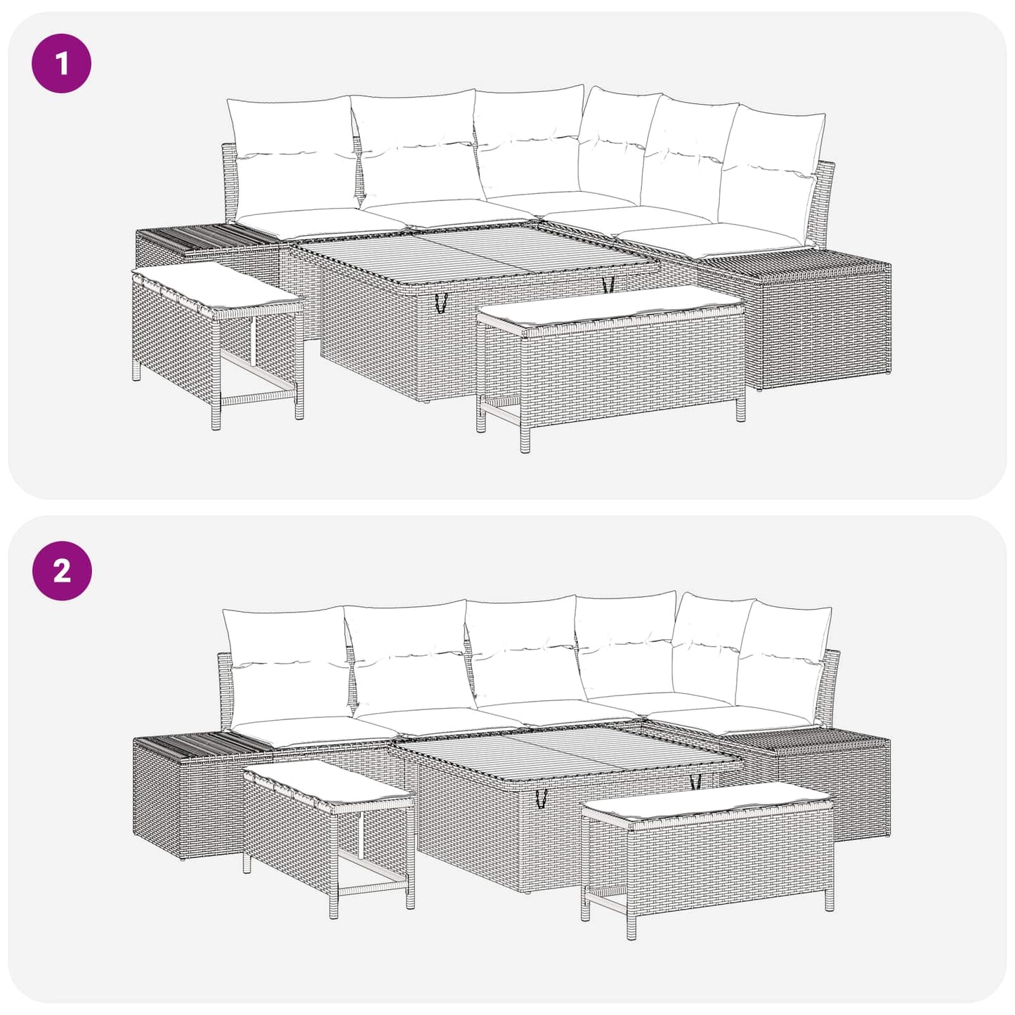 Set Divano da Giardino con cuscino 8 pcs Beige e Grigio Chiaro | homemem39