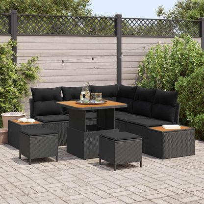 Set Divano da Giardino con cuscino 8 pcs Nero | homemem39