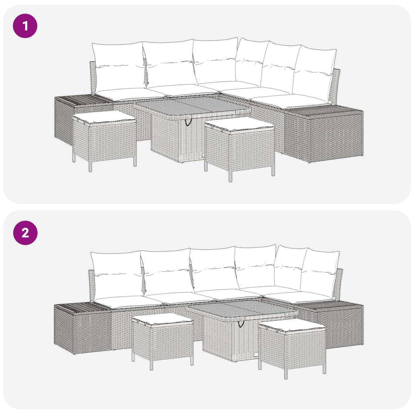 Set Divano da Giardino 8 pz 7-Numero di posti Nero e Crema | homemem39