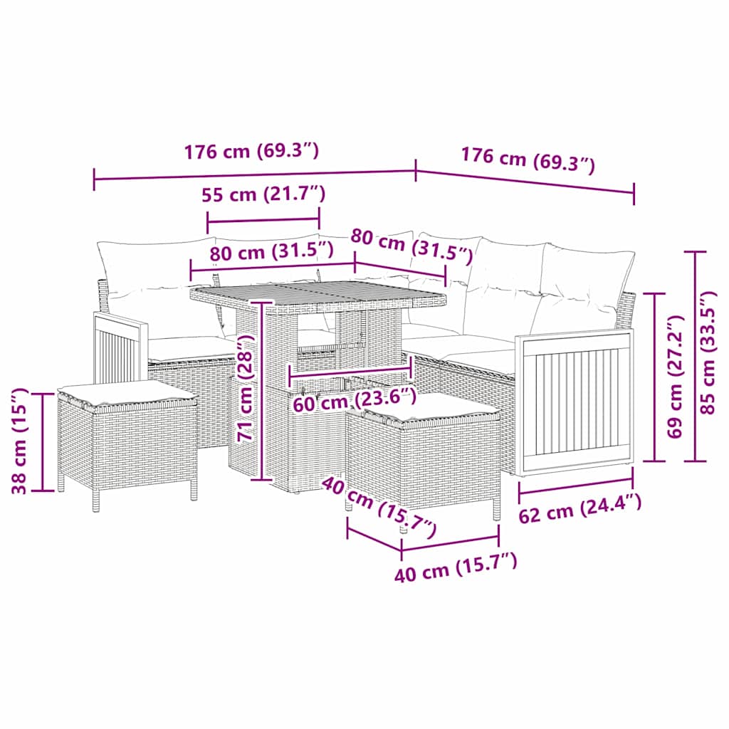 Set Divano da Giardino con cuscino 8 pcs Grigio
