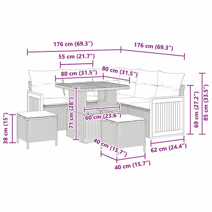Set Divano da Giardino con cuscino 8 pcs Grigio
