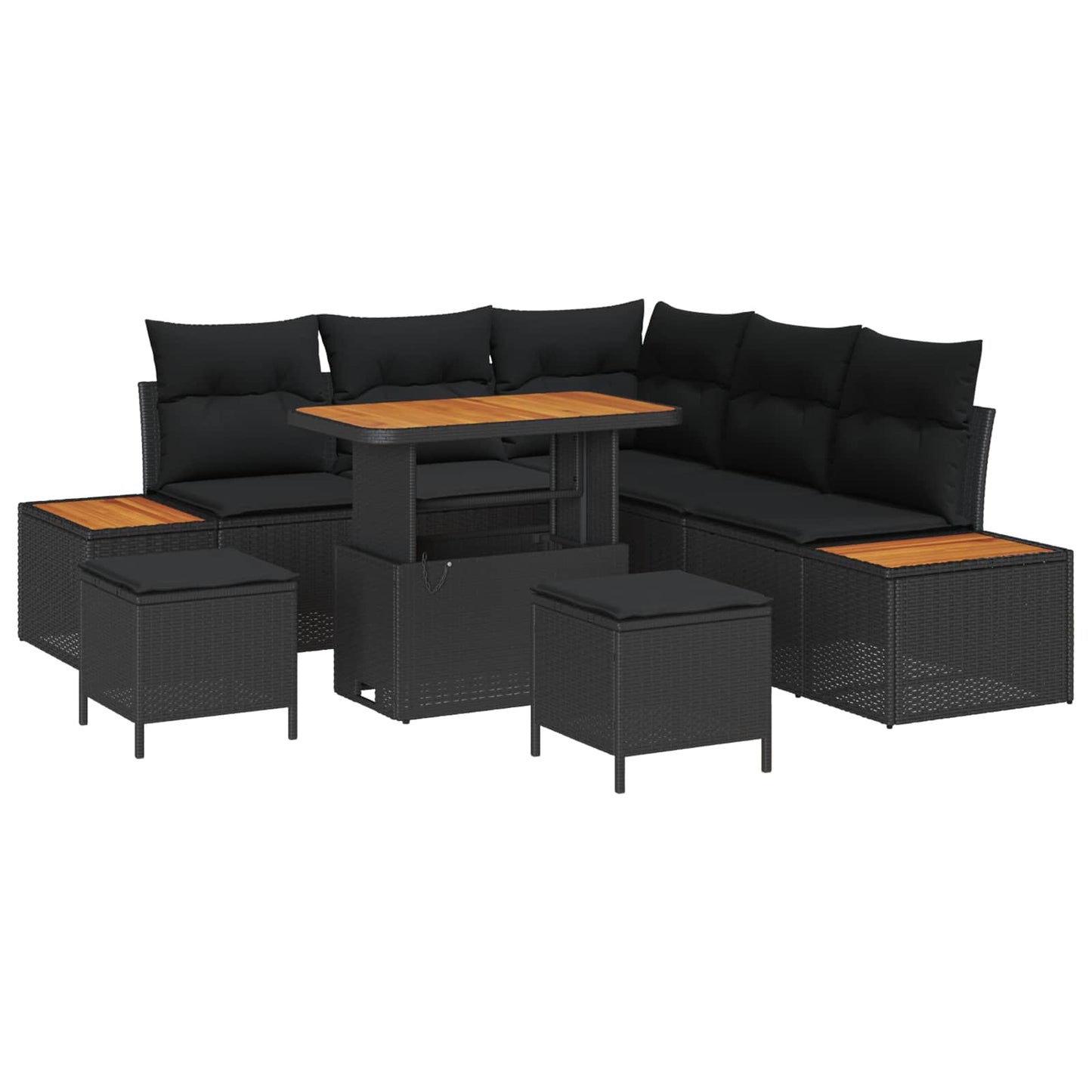 Set Divano da Giardino con cuscino 8 pcs Nero | homemem39