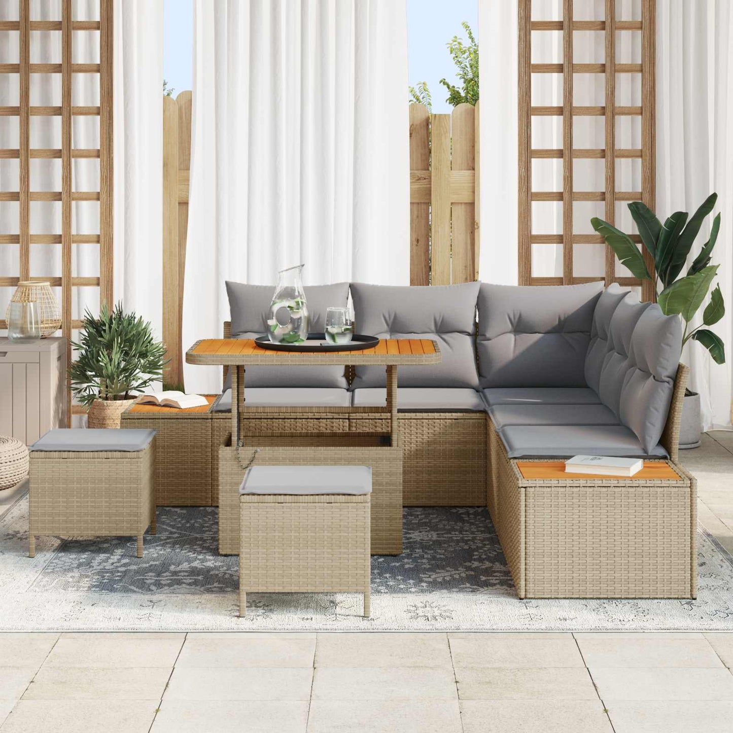 Set Divano da Giardino con cuscino 8 pcs Beige e Grigio Chiaro | homemem39