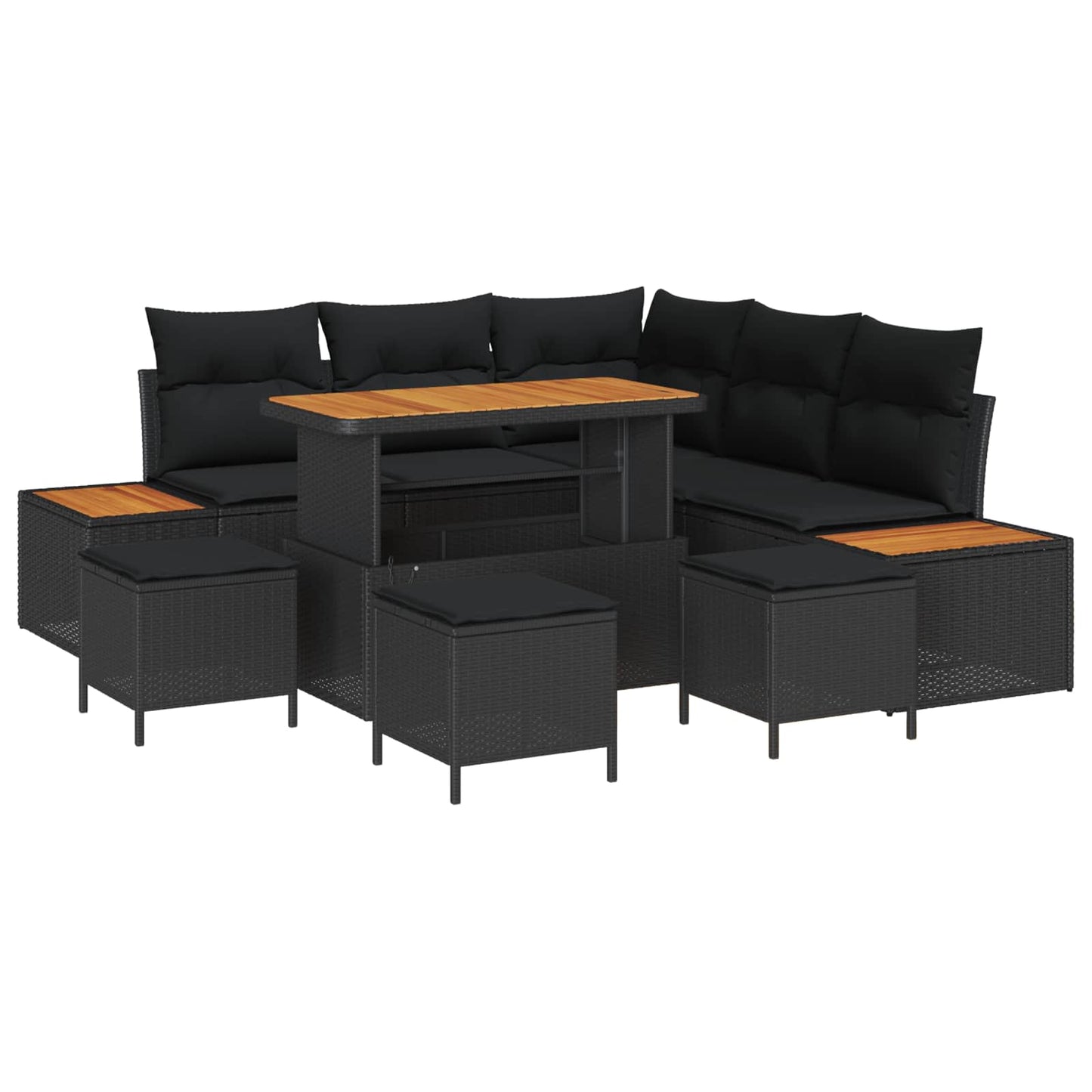 Set Divano da Giardino con cuscino 9 pcs Nero | homemem39