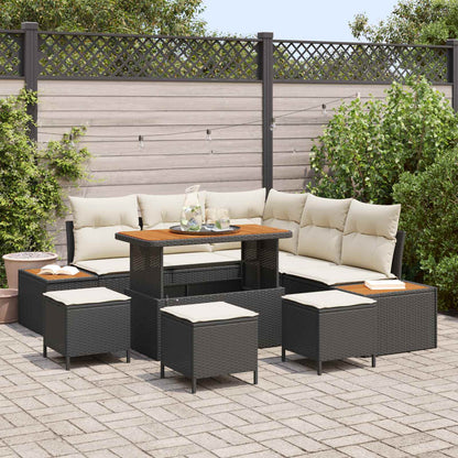 Set Divano da Giardino 9 pz 8-Numero di posti Nero e Crema | homemem39