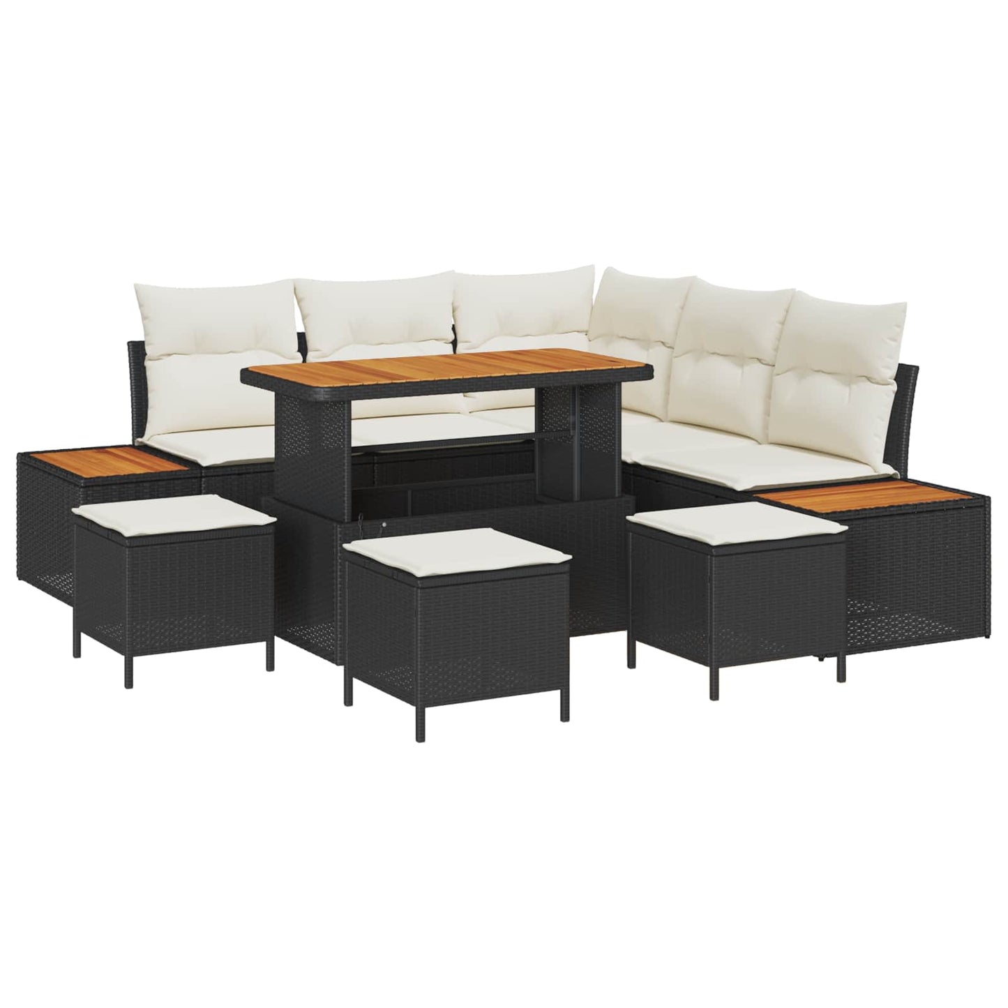 Set Divano da Giardino 9 pz 8-Numero di posti Nero e Crema | homemem39