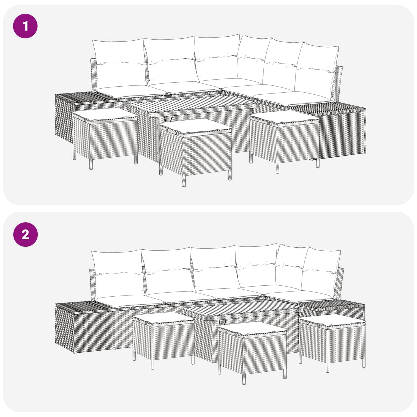 Set Divano da Giardino 9 pz 8-Numero di posti Nero e Crema | homemem39