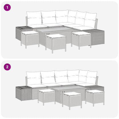 Set Divano da Giardino 9 pz 8-Numero di posti Nero e Crema | homemem39