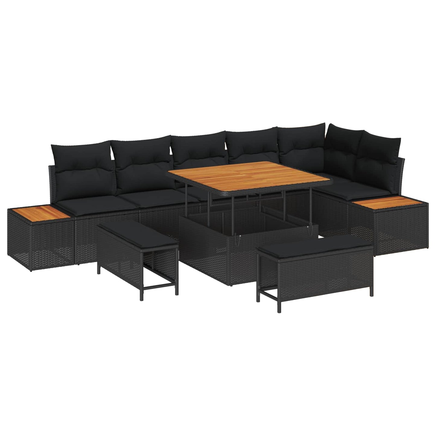 Set Divano da Giardino con cuscino 9 pcs Nero | homemem39