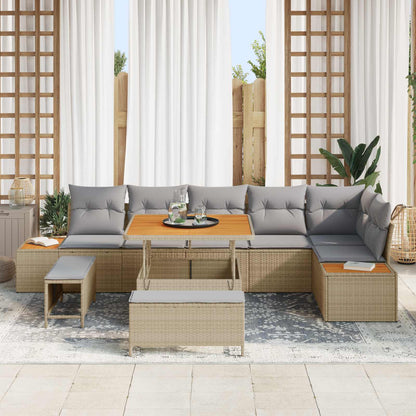 Set Divano da Giardino con cuscino 9 pcs Beige e Grigio Chiaro | homemem39