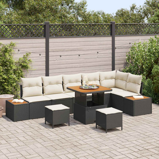 Set Divano da Giardino con cuscino 9 pcs Nero e Crema