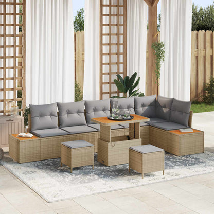 Set Divano da Giardino con cuscino 9 pcs Beige e Grigio Chiaro | homemem39