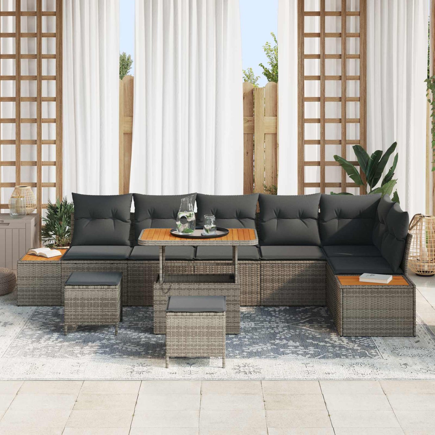 Set Divano da Giardino con cuscino 9 pcs Grigio | homemem39