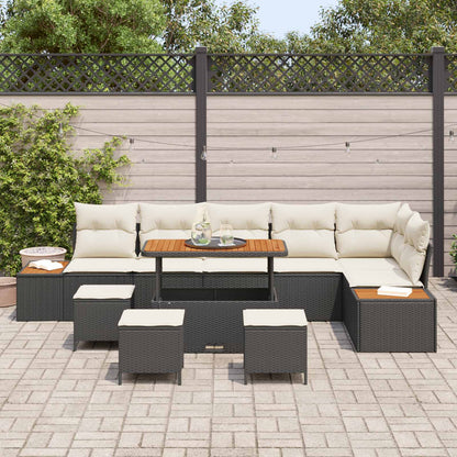 Set Divano da Giardino con cuscino 10 pcs Nero e Crema | homemem39