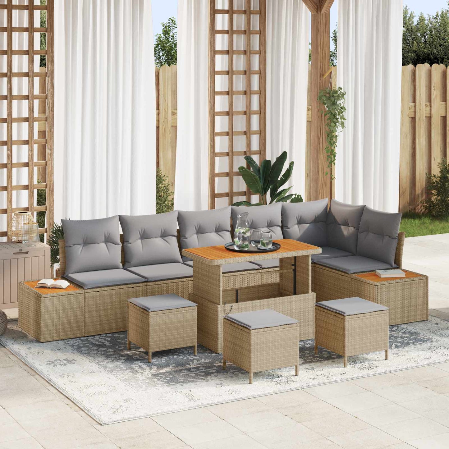 Set Divano da Giardino con cuscino 10 pcs Beige e Grigio Chiaro | homemem39
